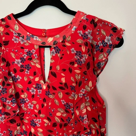 Red Floral Ruffle Mini Dress - Small - Picture 2 of 4